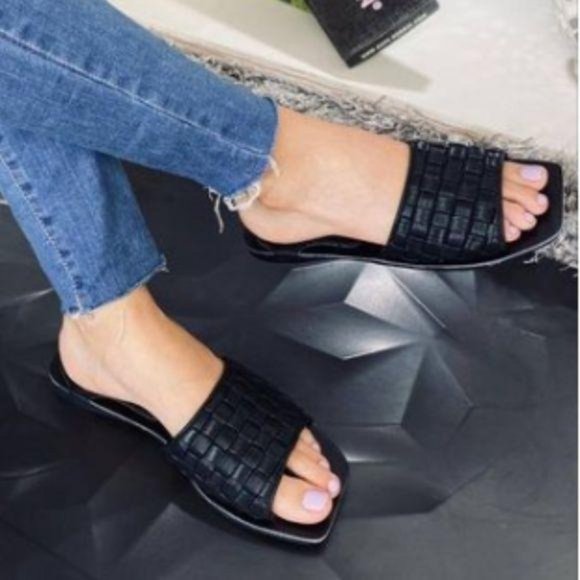 Slip On Square Toe Sandals in Black - Picture 5 of 6